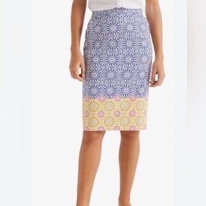 EUC, BODEN Gabriella Lined Pencil Skirt w/ Pockets, Blue Sun Tile Print, SZ 12